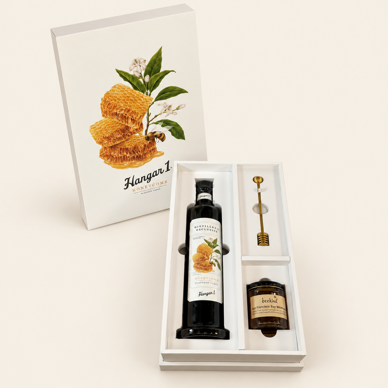 Honeycomb vodka and honey presentation gift box